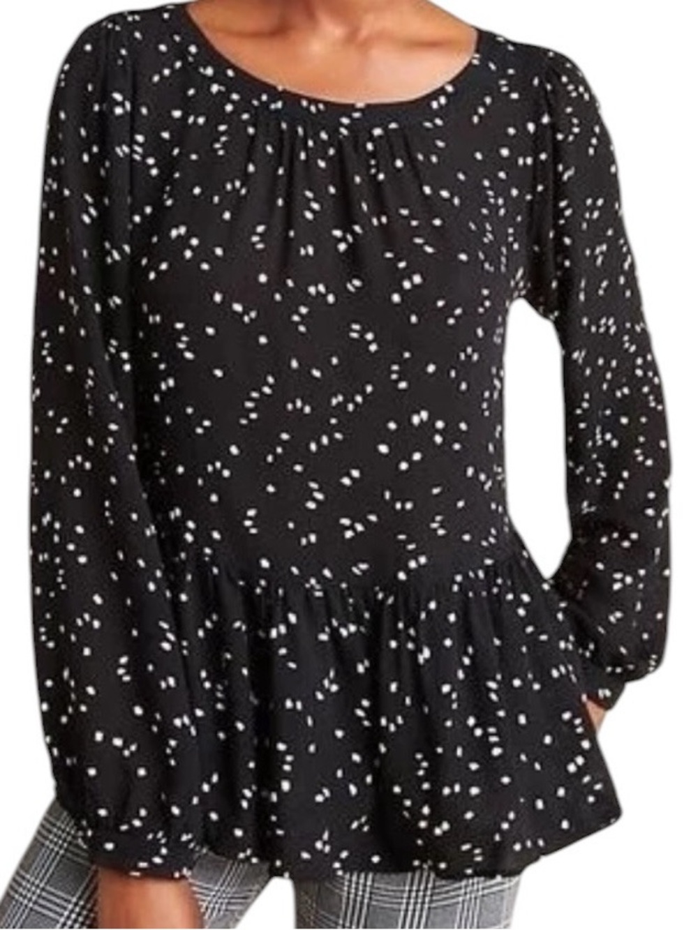 Anthropologie Maeve XS Black & White Geometric Print Cheyenne Peplum Blouse